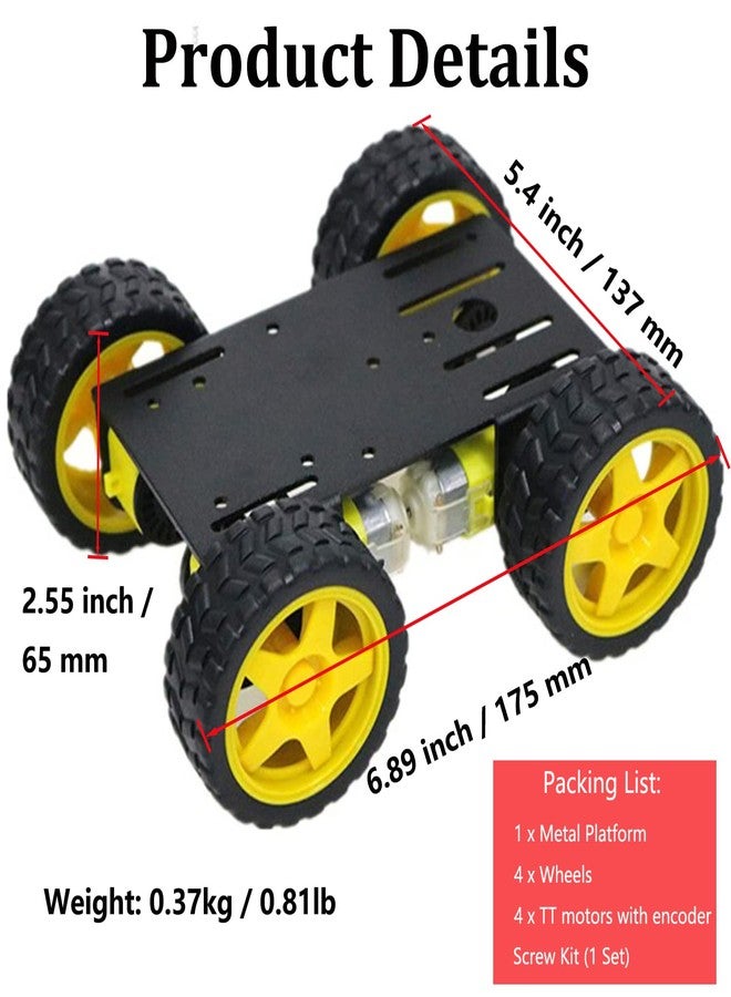 SmaringWing Professional 4WD Robot Smart Car Chassis Kit C101 with Speed Encoder TT Motor, Metal Wheeled Robotic Model Sciences Experiment Platform for Arduino/Raspberry Pie/Microbit STEAM Competition - Image 2